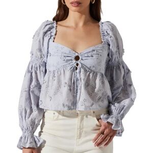 Astr Light Blue Eyelet Blouse
